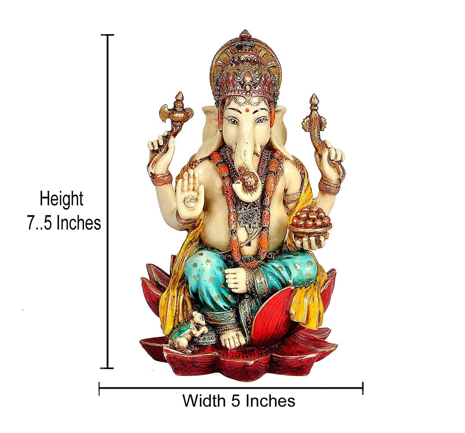 Aona Polyresin Ganesha Statue Idol Murti On Lotus For Temple Home Decor | Height : 7 Inches (Orange)